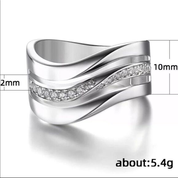 STERLING SILVER GEOMETRIC WAVY DIAMOND RING - Picture 4 of 4